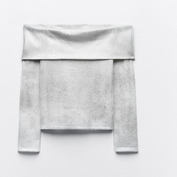 Zara exposed shoulder metallic sweater silver foil - Picture 2 of 13